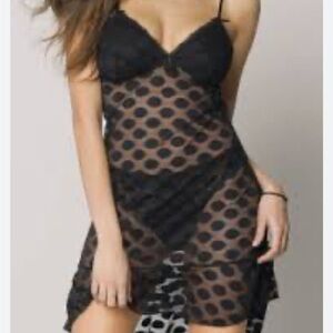 Smart & Sexy Y2K Elegant Black Sheer Mesh Midi Dress Polka Dot Medium Romantic